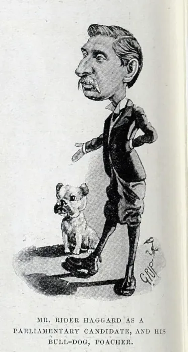 Framed Print : Mr Rider Haggard and dog, caricature illustration by Grip Framed Print : Mr Rider Haggard and dog, caricature illustration by Grip