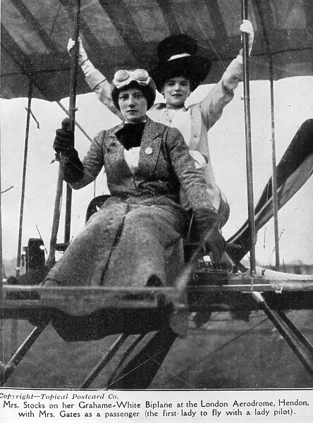 Mrs Cheridah de Beauvoir Stocks on her Grahame-White Biplane