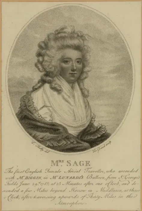 Framed Print : Mrs. Sage, the first English female aerial traveller, who as