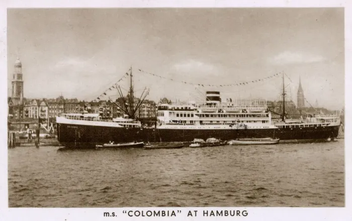 Framed Print : MS Colombia, Dutch Line ship, at Hamburg, Germany Framed Print : MS Colombia, Dutch Line ship, at Hamburg, Germany
