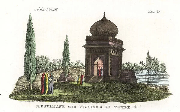 Mughal Muslims visiting a tomb in India
