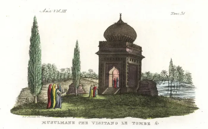 Framed Print : Mughal Muslims visiting a tomb in India Framed Print : Mughal Muslims visiting a tomb in India