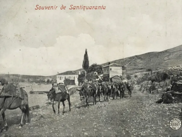 Framed Print : Mules being led from Santi Quaranta to Ioannina Framed Print : Mules being led from Santi Quaranta to Ioannina