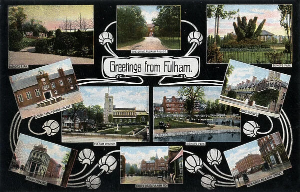 Multi-view postcard of Fulham, London