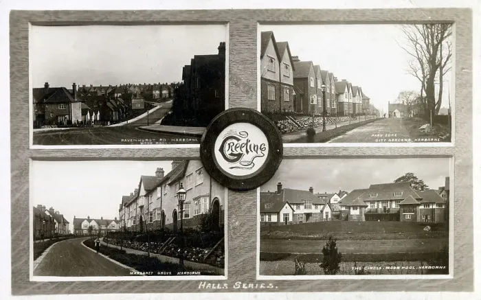 Framed Print : Multi-view postcard of Harborne Moorpool Estate Framed Print : Multi-view postcard of Harborne Moorpool Estate
