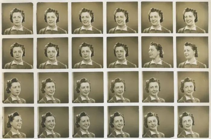Framed Print : Multiple studio photographs of a young woman, 1940s. Date: 1940s Framed Print : Multiple studio photographs of a young woman, 1940s. Date: 1940s