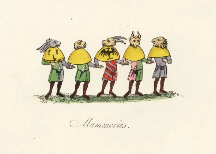 Framed Print : Mummers in animal masks, 14th century Framed Print : Mummers in animal masks, 14th century