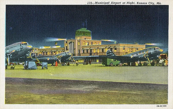 Municipal Airport at Night, Kansas City, Missouri, USA