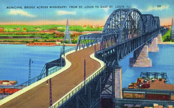 Framed Print : Municipal Bridge across Mississippi River, St. Louis, USA Framed Print : Municipal Bridge across Mississippi River, St. Louis, USA