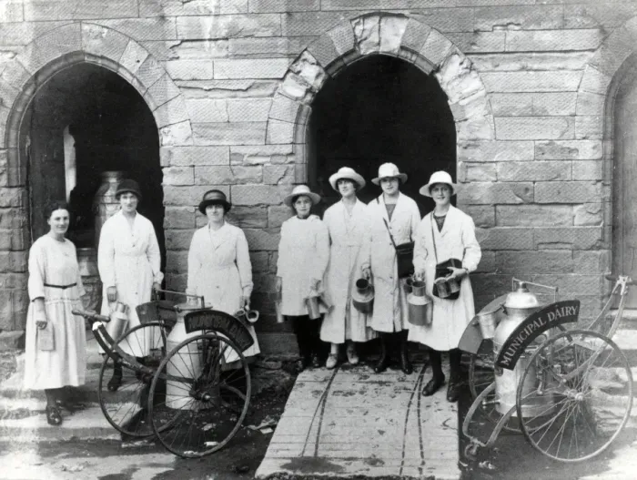 Framed Print : Municipal Dairy women, South Wales Framed Print : Municipal Dairy women, South Wales