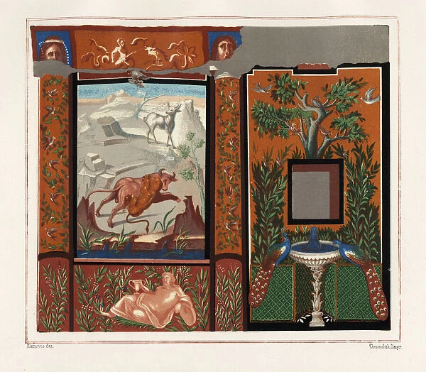 Mural in a viridarium of a tiger attacking