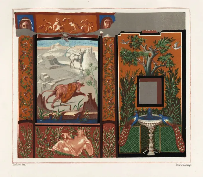 Framed Print : Mural in a viridarium of a tiger attacking Framed Print : Mural in a viridarium of a tiger attacking