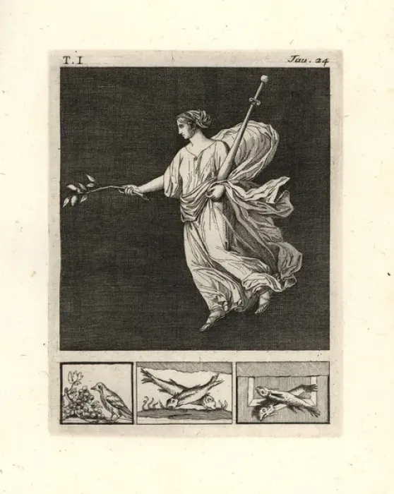 Framed Print : Mural of woman with a branch of lemons and a gold sceptre Framed Print : Mural of woman with a branch of lemons and a gold sceptre