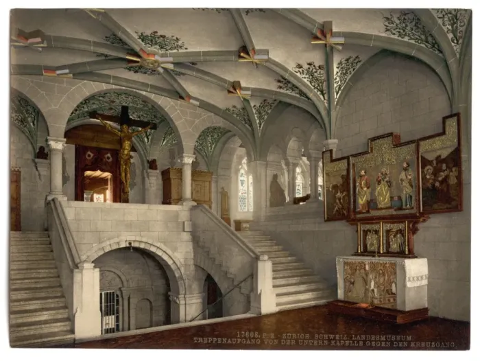Framed Print : The museum, the steps from the lower chapel, Zurich, Switzer Framed Print : The museum, the steps from the lower chapel, Zurich, Switzer