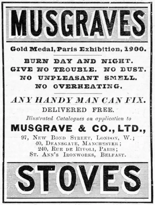 Framed Print : Musgraves Stoves advert Framed Print : Musgraves Stoves advert