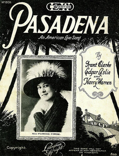 Music cover, Pasadena, an American Love Song