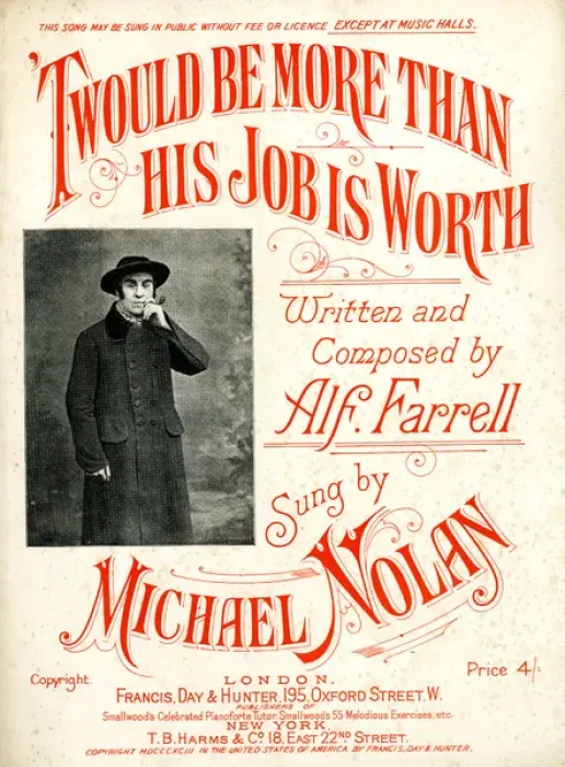 Framed Print : Music cover, Twould be More than His Job is Worth