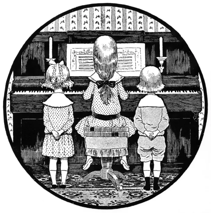 Framed Print : Music at home - children at the piano Framed Print : Music at home - children at the piano