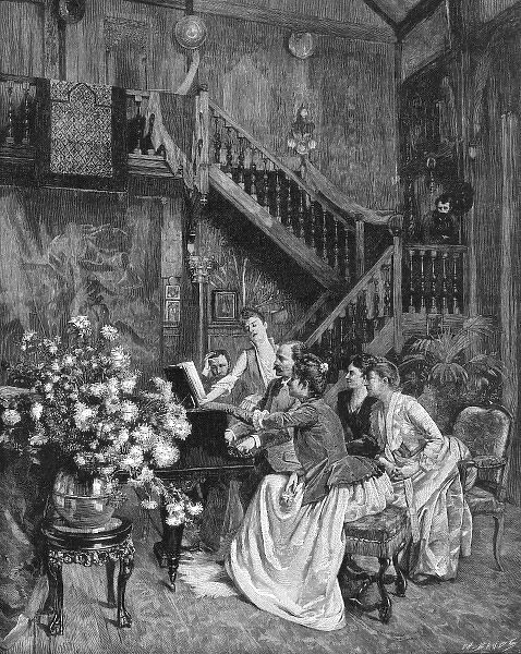 Music at home - domestic scene, 1880s