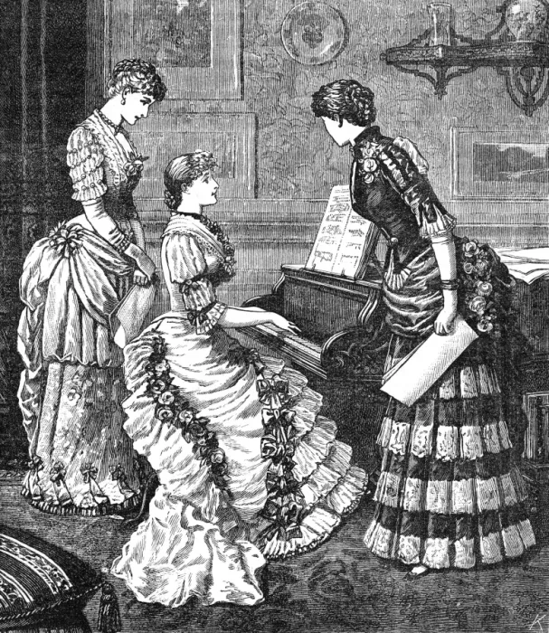 Framed Print : Music at home - fashionable trio at the piano, 1883 Framed Print : Music at home - fashionable trio at the piano, 1883