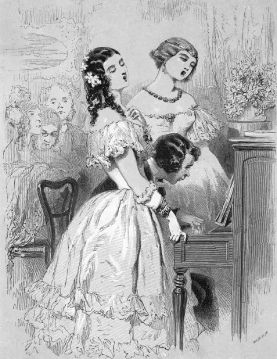 Framed Print : Music at home - trio at the piano, 1849 Framed Print : Music at home - trio at the piano, 1849