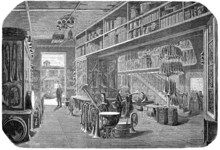 Framed Print : Music shop interior, 1855 Framed Print : Music shop interior, 1855