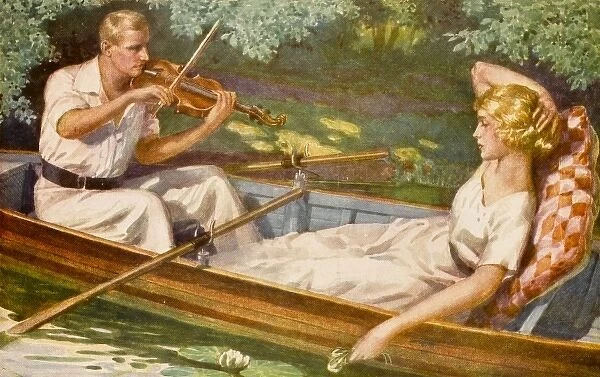 Musical lovers in a boat