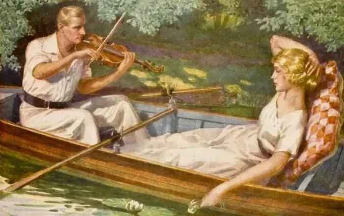 Framed Print : Musical lovers in a boat Framed Print : Musical lovers in a boat