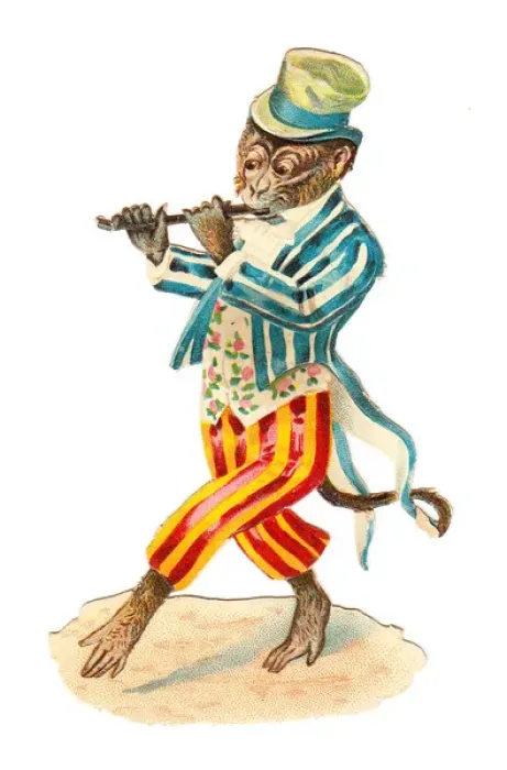 Framed Print : Musical monkey on a Victorian scrap Framed Print : Musical monkey on a Victorian scrap