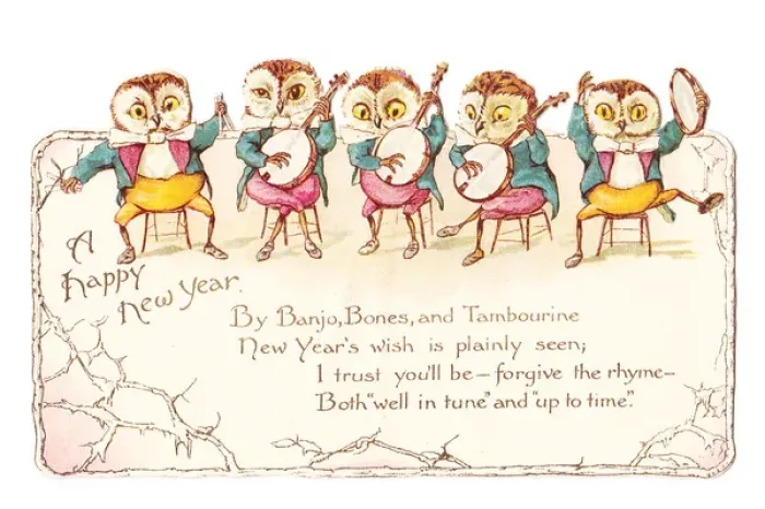 Framed Print : Five musical owls on a cutout New Year card Framed Print : Five musical owls on a cutout New Year card