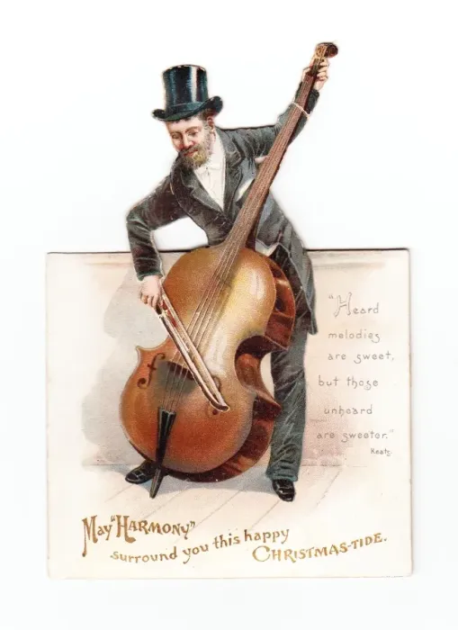 Framed Print : Musician with double bass on a movable Christmas card Framed Print : Musician with double bass on a movable Christmas card