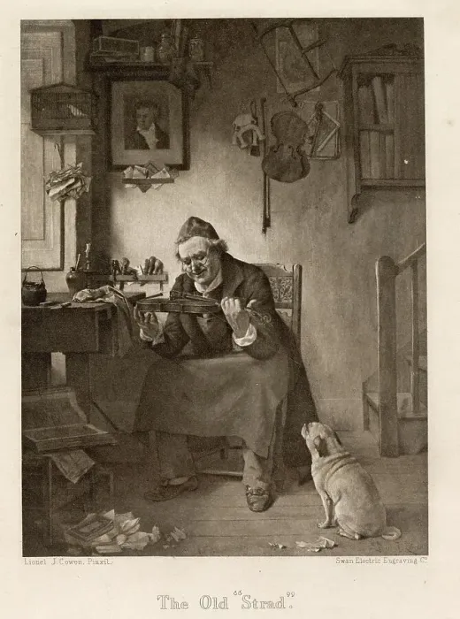 Framed Print : Musician looks lovingly at the old Strad'. His dog, in turn, looks up lovingly at him. Date: circa 1840 Framed Print : Musician looks lovingly at the old Strad'. His dog, in turn, looks up lovingly at him. Date: circa 1840