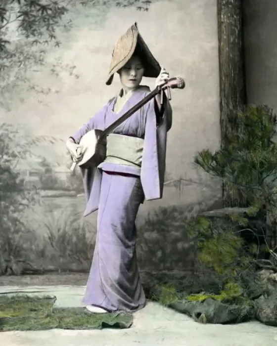 Framed Print : Musician with Shamisen, Japan Framed Print : Musician with Shamisen, Japan