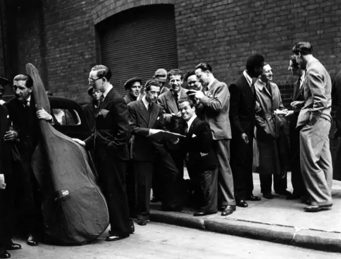 Framed Print : Musicians and actors chatting Framed Print : Musicians and actors chatting