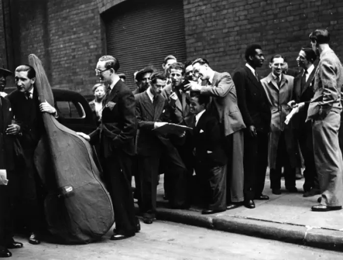Framed Print : Musicians and actors chatting Framed Print : Musicians and actors chatting