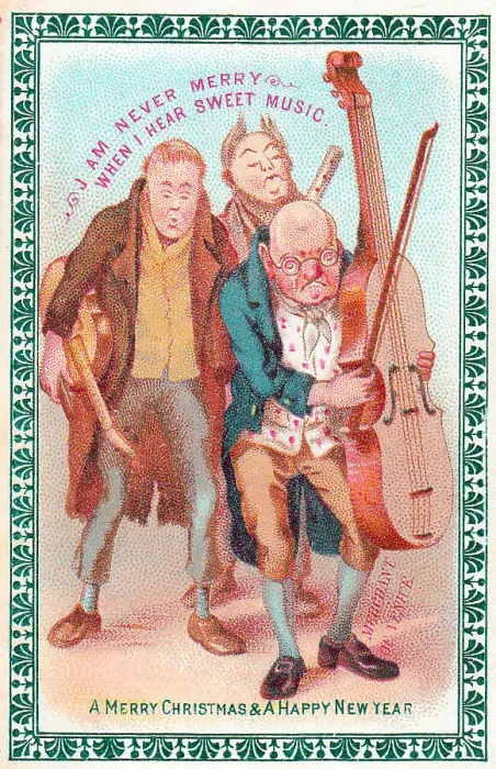 Framed Print : Musicians with instruments on a Christmas and New Year card Framed Print : Musicians with instruments on a Christmas and New Year card