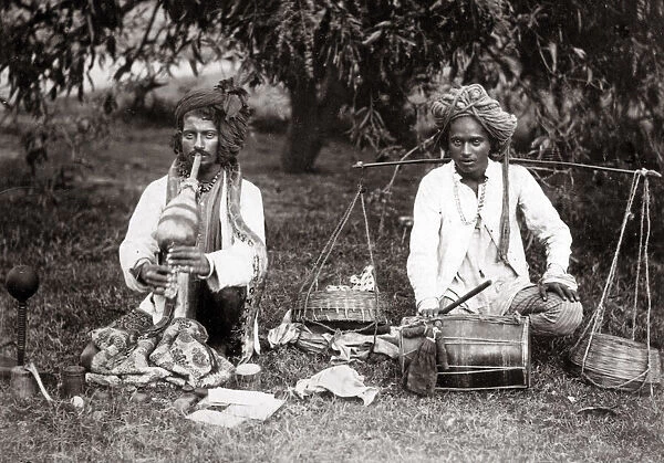 Musicians, probably snake charmers, India, c. 1890