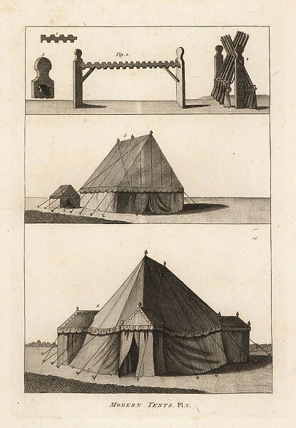 Musket racks, laboratory tent and officers tents
