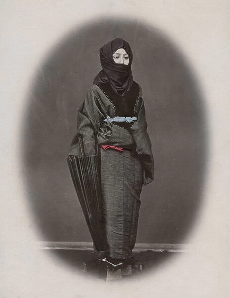Musume  /  young woman, winter dress with umbrella, Japan