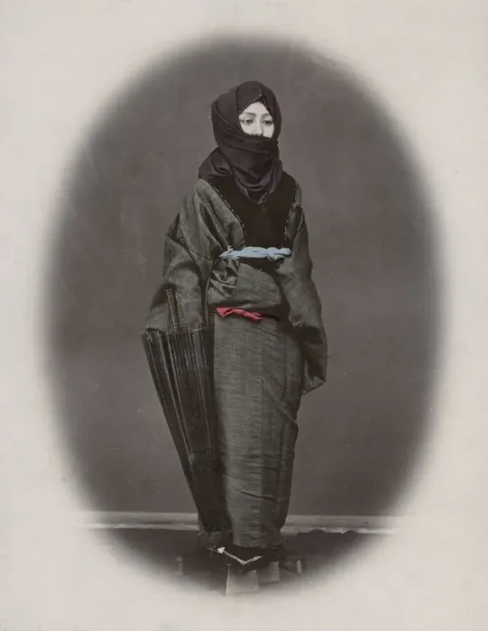 Framed Print : Musume / young woman, winter dress with umbrella, Japan Framed Print : Musume / young woman, winter dress with umbrella, Japan