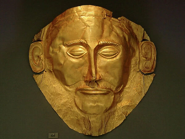 Mycenaean art. Greece. Funerary Mask of Agamemnon in gold fo