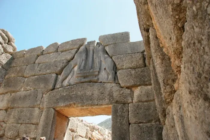 Framed Print : Mycenaean Art. The Lion Gate of Mycenes fortress. Peloponnes Framed Print : Mycenaean Art. The Lion Gate of Mycenes fortress. Peloponnes