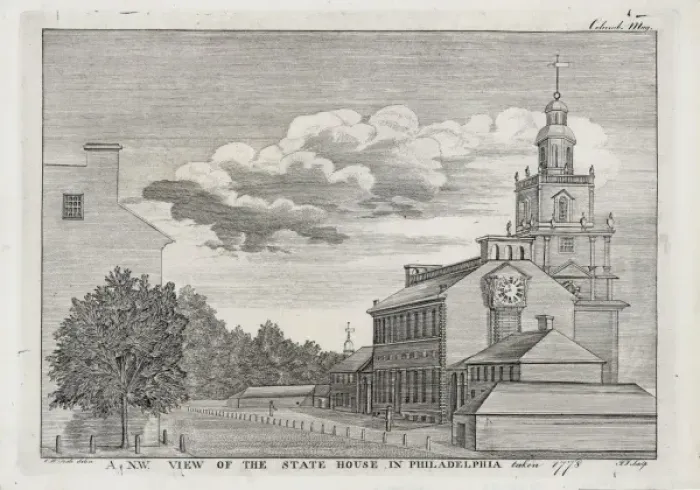 Framed Print : A N. W. view of the state house in Philadelphia taken 1778 Framed Print : A N. W. view of the state house in Philadelphia taken 1778
