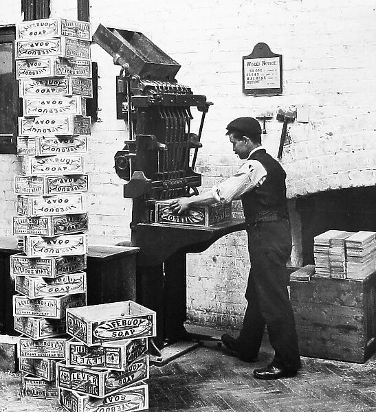 Nailing wood boxes, Port Sunlight soap factory, Wirral