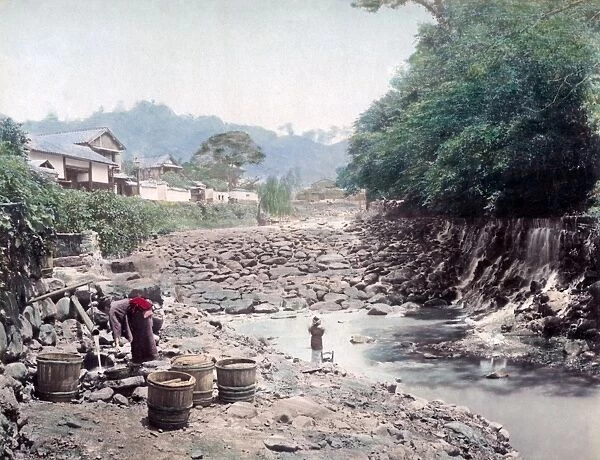 Nakajima, Nikko, Japan, circa 1880s - Washing clothes in a r