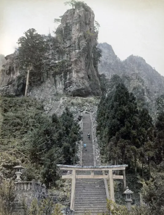 Framed Print : Nakanotake Shrine, Mount Myogi, Japan, circa 1880s. Date: circa 1880s Framed Print : Nakanotake Shrine, Mount Myogi, Japan, circa 1880s. Date: circa 1880s