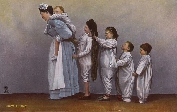 Nanny with five children all in a line