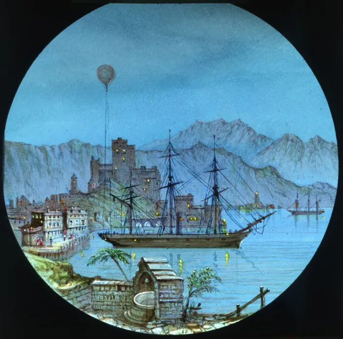 Framed Print : Nansens Fram expedition, ship in fjord & methane balloon Framed Print : Nansens Fram expedition, ship in fjord & methane balloon