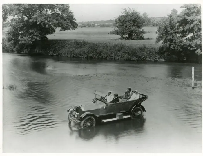 Framed Print : Napier Colonial car crossing a river Framed Print : Napier Colonial car crossing a river