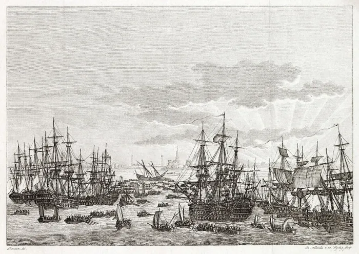 Framed Print : Napoleon commences his Egyptian campaign : the French fleet arrives off the Egyptian coast and the troops prepare to land Date: July 1798 Framed Print : Napoleon commences his Egyptian campaign : the French fleet arrives off the Egyptian coast and the troops prepare to land Date: July 1798